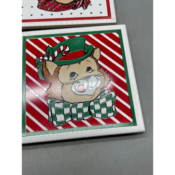 set of 4 Christmas trivets decorative wall hanging rubber feet bears cat READ - Picture 6 of 14